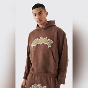 Oversized Boxy Applique Zip Gusset Hoodie